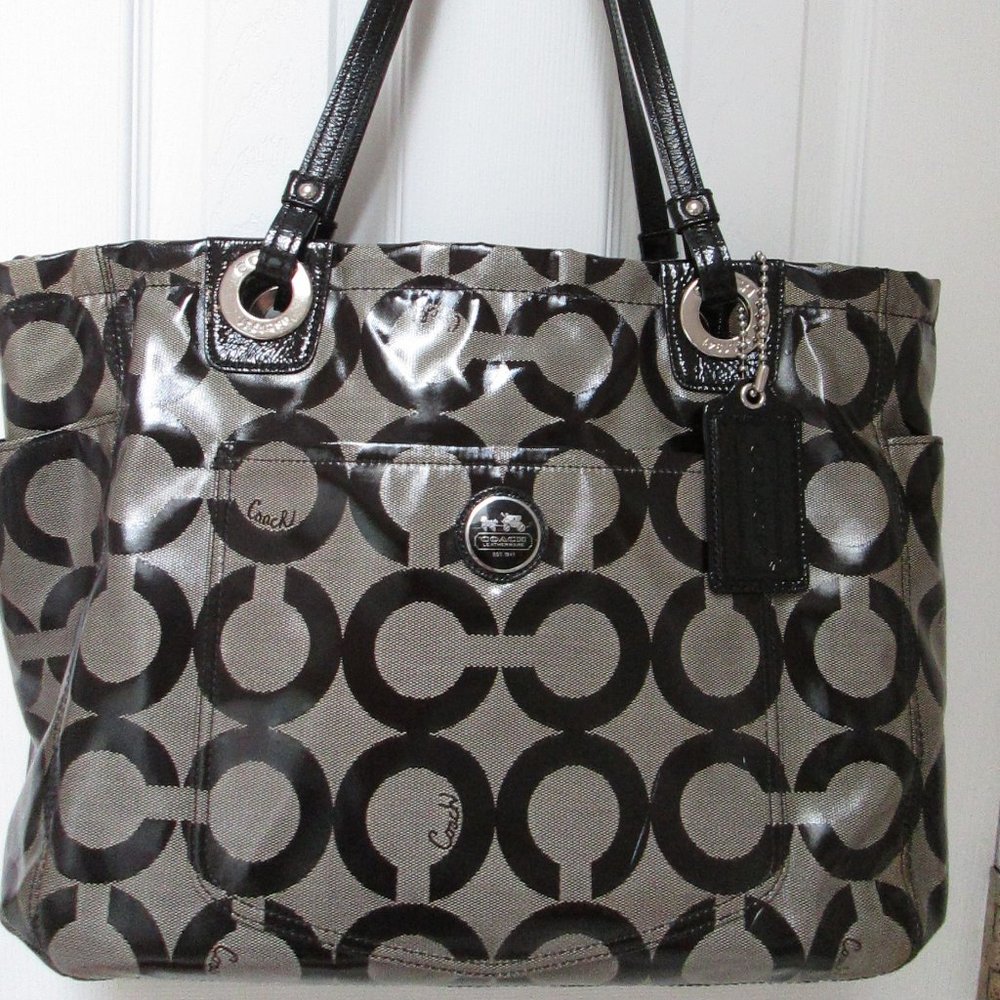 Coach Alex Coated Op Art Tote Diaper Bag - Black